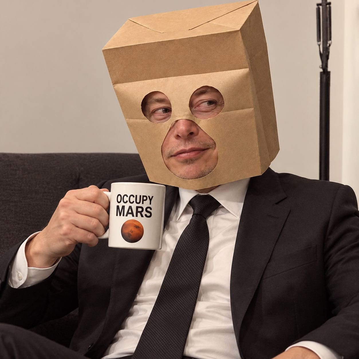Anonymous Musk wearing the first paper mask
